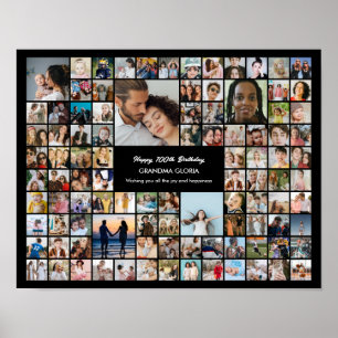 Custom 100 Pictures Photo Collage 100th Birthday Poster
