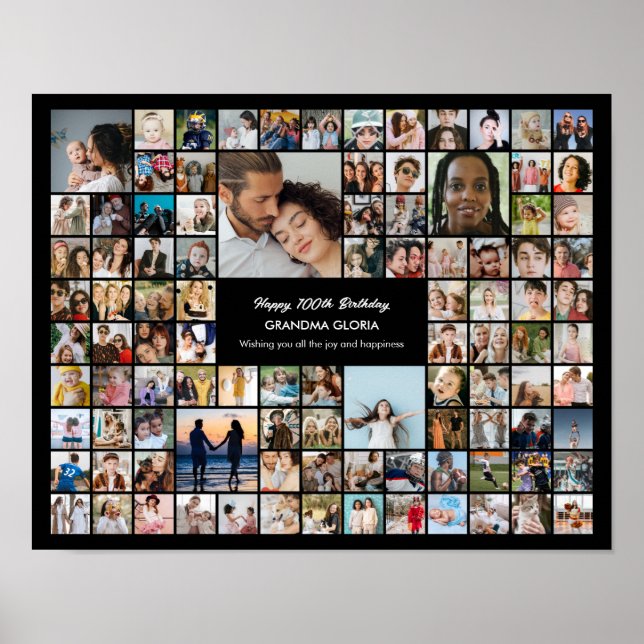 Custom 100 Pictures Photo Collage 100th Birthday Poster (Front)