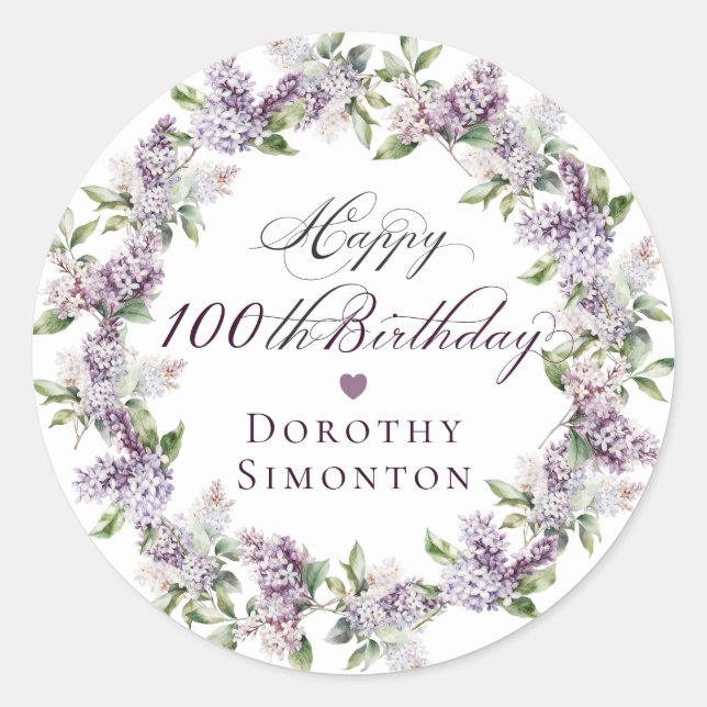 Custom 100th Birthday Purple Lilac Envelope Seal (Front)