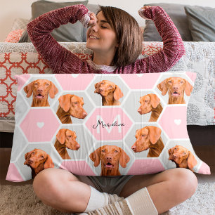 Custom 10 Dog Photo Collage Monogram Pink Grey Decorative Cushion