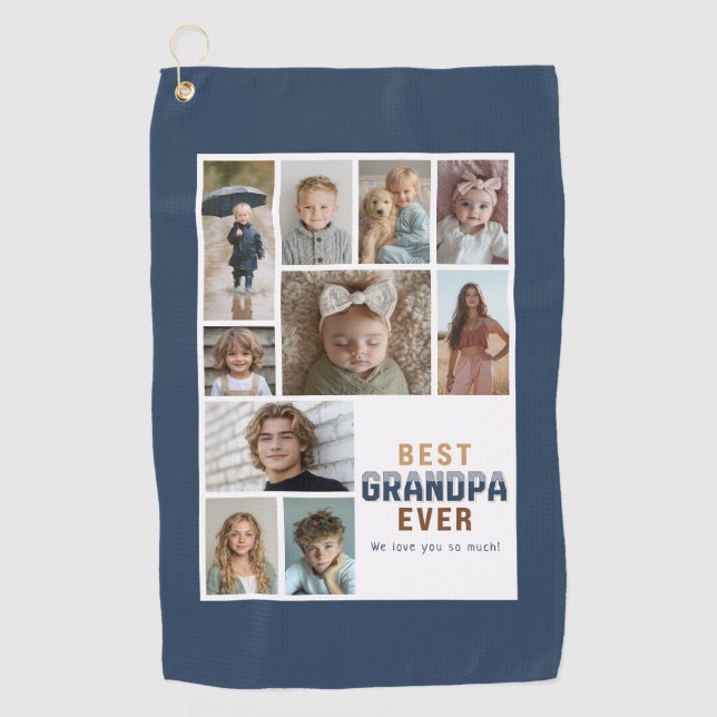 Custom 10 Photo Collage Best Grandpa Ever Golf Towel (Front)