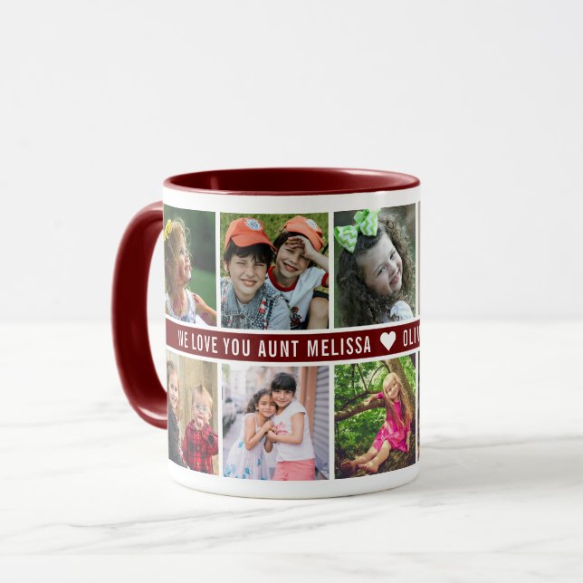 Custom 10 Photo Collage We Love You Aunt Maroon Mug (Front Left)