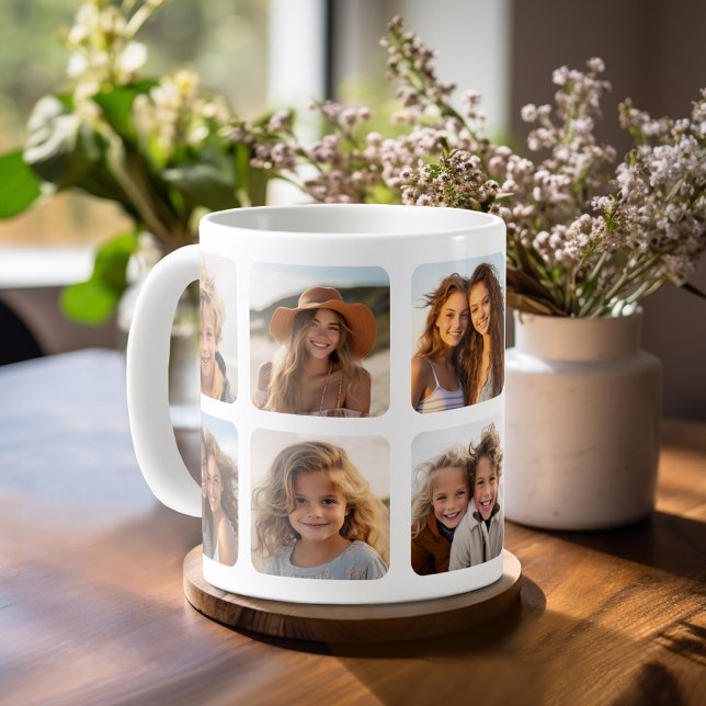 Custom 10 Photo Collage with rounded frames Coffee Mug (Personalized mug template with a 10 photo collage )