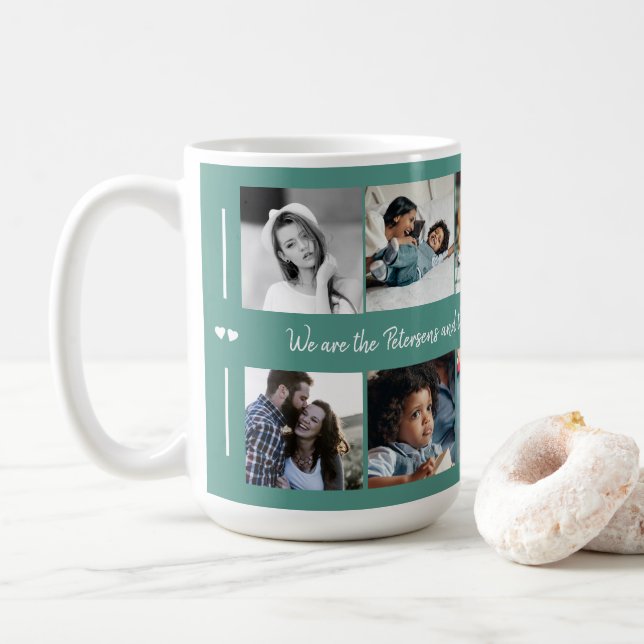 Custom 10 photo collage your text family elegant coffee mug (With Donut)