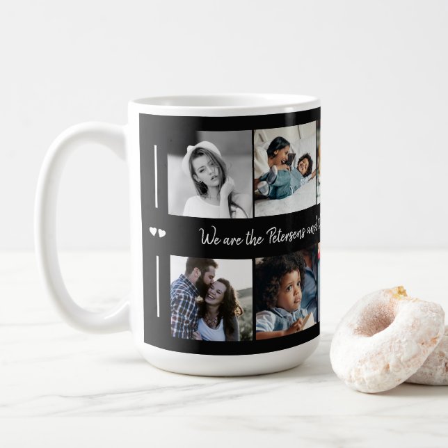 Custom 10 photo collage your text family elegant coffee mug (With Donut)