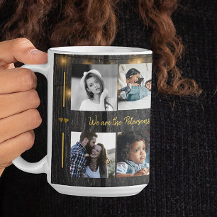 Custom 10 photo collage your text family rustic coffee mug