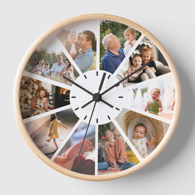 Custom 10 Photo Family Children grandparent gift Clock (Front)