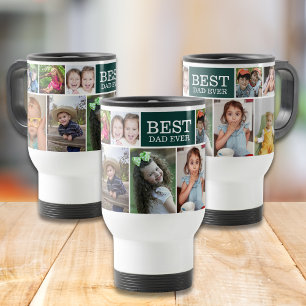 Custom 10 Picture Collage Best Dad Ever Green Travel Mug