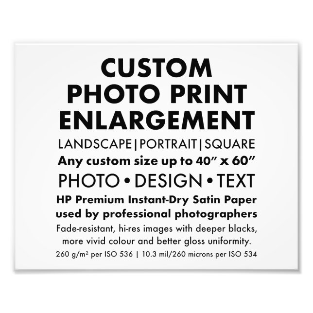 Custom 10"x8" Landscape Photo Enlargement Print (Front)