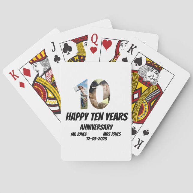 Custom 10 Years Anniversary 2 Photo collage Playing Cards (Back)