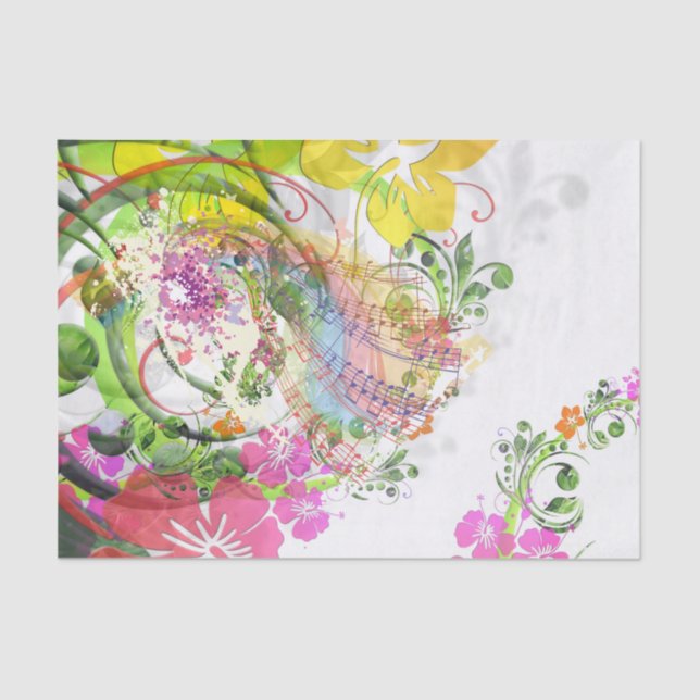 Custom 10lb Tissue Paper, Musical Flowers Tissue Paper (Front)