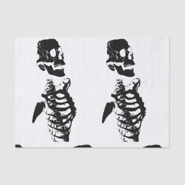 Custom 10lb Tissue Paper, White SKULL SKELETON Paper (Front)