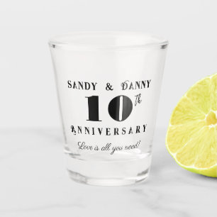 Custom 10th Anniversary script black white modern  Shot Glass