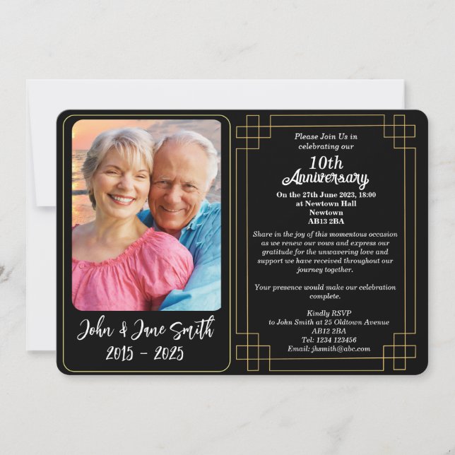 Custom 10th Tin Wedding Anniversary Invitation (Front)