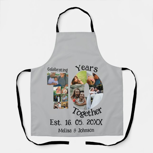 Custom 10th wedding anniversary 11 photo collage apron (Front)