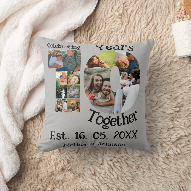 Custom 10th wedding anniversary 11 photo collage cushion (Blanket)