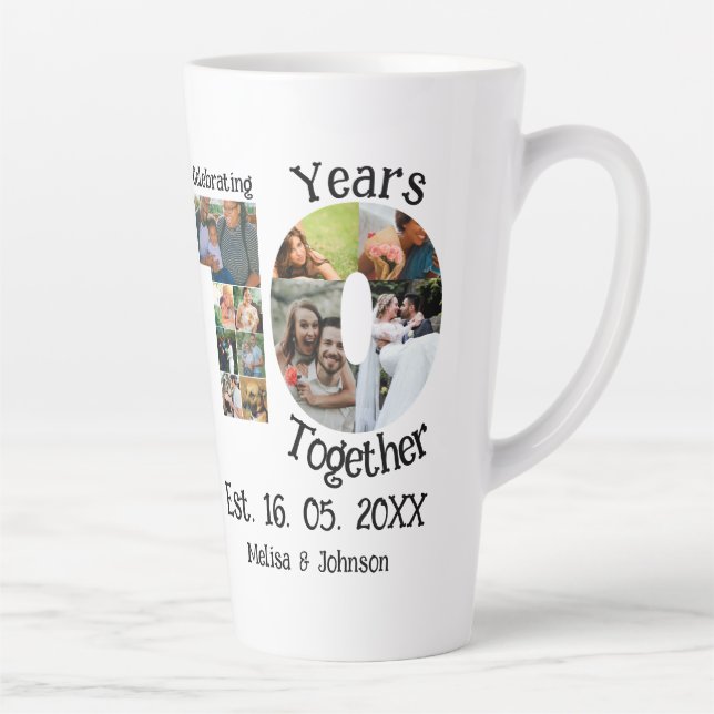Custom 10th wedding anniversary 11 photo collage latte mug (Right)