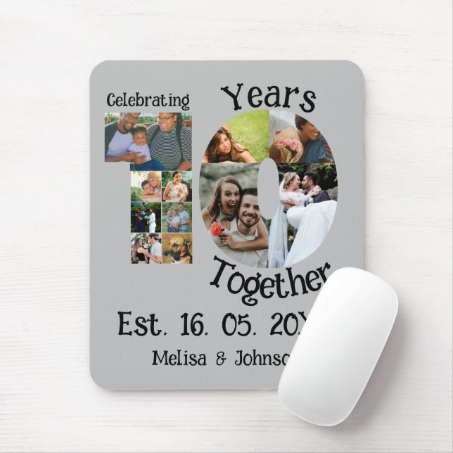 Custom 10th wedding anniversary 11 photo collage mouse mat (With Mouse)