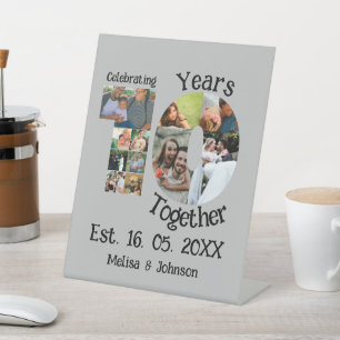 Custom 10th wedding anniversary 11 photo collage pedestal sign