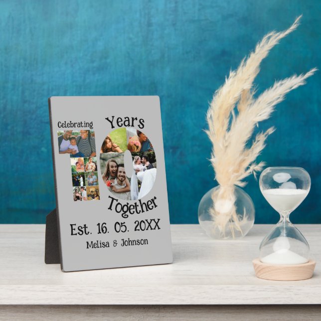 Custom 10th wedding anniversary 11 photo collage plaque (Side)