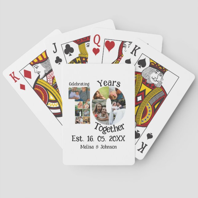 Custom 10th wedding anniversary 11 photo collage playing cards (Back)