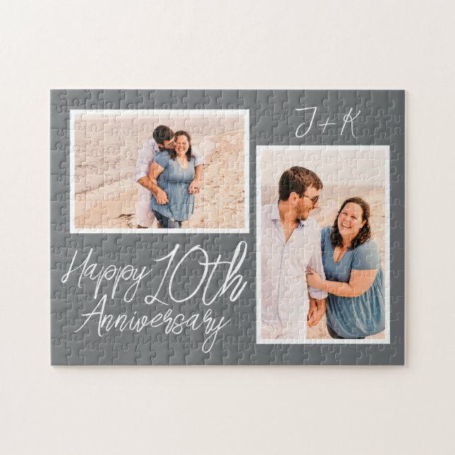 Custom 10th Wedding Anniversary Photo Collage Jigsaw Puzzle (Horizontal)