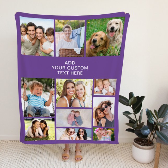 Custom 11 Photo Collage Purple Fleece Blanket (Creator Uploaded)