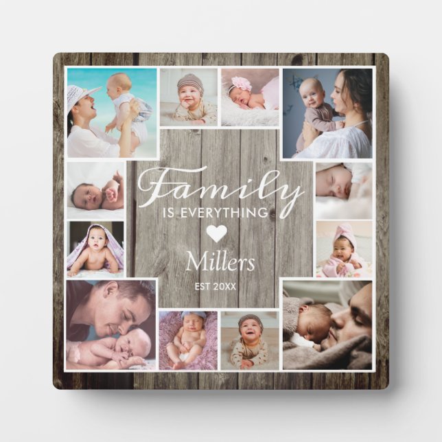 Custom 12 Family Photo Frame Collage Rustic Wood   (Front)