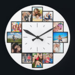 Custom 12 Keepsake Memories Family Photo Collage Large Clock<br><div class="desc">Create your own personalised family photo collage wall clock with your custom images. Add your favourite photos, designs or artworks to create something really unique. To edit this design template, click 'Change' and upload your own image as shown above. Click 'Customise' button to add more text or images, customise fonts...</div>