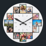 Custom 12 Keepsake Memories Family Photo Collage Large Clock<br><div class="desc">Create your own personalised family photo collage wall clock with your custom images. Add your favourite photos, designs or artworks to create something really unique. To edit this design template, click 'Change' and upload your own image as shown above. Click 'Customise' button to add more text or images, customise fonts...</div>