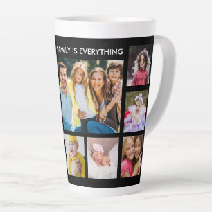 Custom 12 Photo Collage Family Quote Black Latte Mug