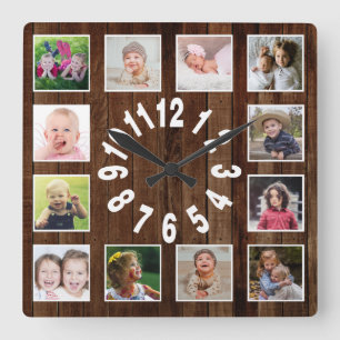 Custom 12 Photo Collage Frame Pallet Wood Square Wall Clock