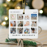 Custom 12 Photo Collage Happy Holidays Christmas Ceramic Ornament<br><div class="desc">Create your very own christmas ornament with this modern photo grid collage and text. Design features 12 (tweleve) pictures of your choice, the text 'HAPPY HOLIDAYS', family name and year. This makes a great gift for friends, family or yourself this chrismas. PHOTO TIP: Crop and centre your pictures before uploading...</div>