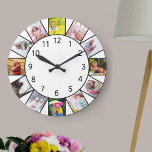 Custom 12 Photo Collage White Round Large Clock<br><div class="desc">Personalised photo clock with your own custom photos. The photo template is set up ready for you to add 12 of your favourite pictures working clockwise from the top. Simple and fresh, this white design has black numbers and will look great with modern and contemporary decor. For this design, square...</div>