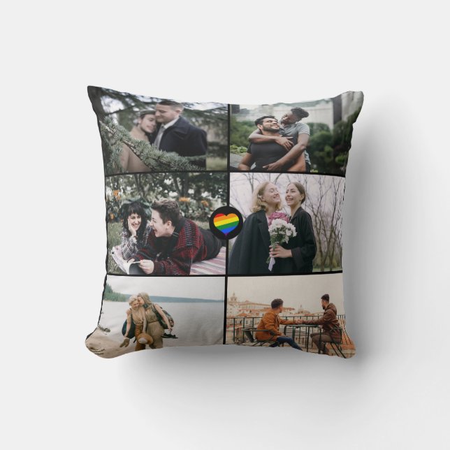 Custom 12 Photos Gay Pride LGBT Rainbow Love Heart Cushion (Front)
