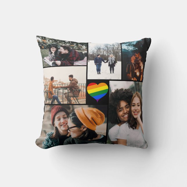 Custom 12 Photos Gay Pride LGBT Rainbow Love Heart Cushion (Front)