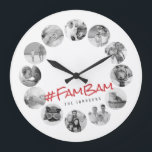 Custom 12 Photos Modern Family & Pet Memories Large Clock<br><div class="desc">Add custom pet dog,  cat,  or bird,  family and friends photos with simple frame. Hashtag "Fambam"</div>