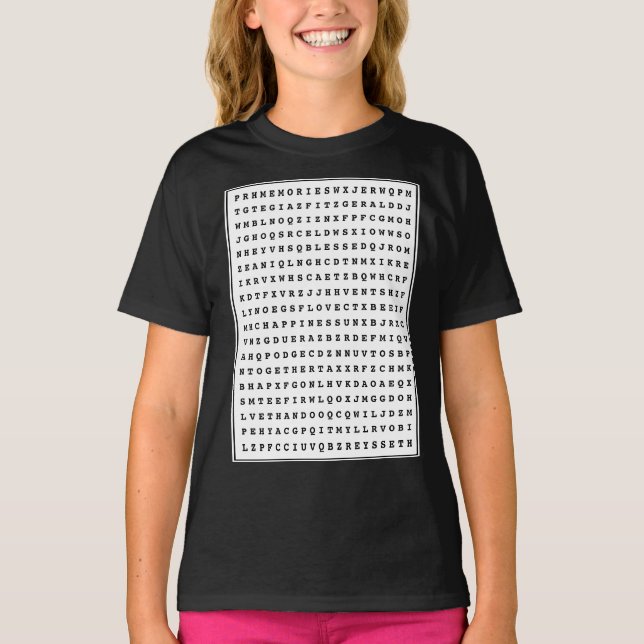 Custom 12 Word Family Word Search Kids T-Shirt (Front)
