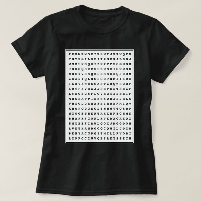 Custom 12 Word Family Word Search Mum T-Shirt (Design Front)