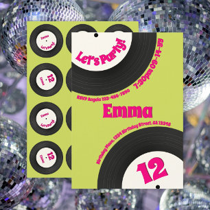 Custom 12th Birthday Colourful Retro Vinyl Record Invitation