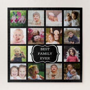 Custom 14 Photo Collage Best Family Ever Black Jigsaw Puzzle