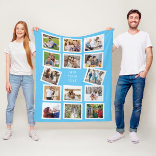 Custom 14 Photo Collage with custom text Fleece Blanket