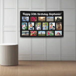 Custom 16 Photo Collage Birthday Party Banner
