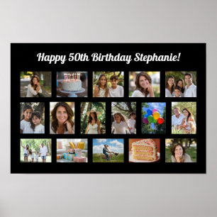 Custom 16 Photo Collage Birthday Party Poster