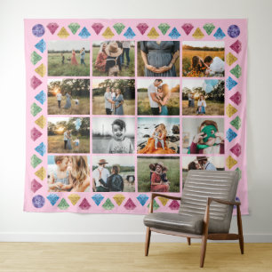 Custom 16-Photo Collage Diamond Jumbo Wall Hanging Tapestry