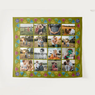 Custom 16-Photo Collage Diamond Jumbo Wall Hanging Tapestry