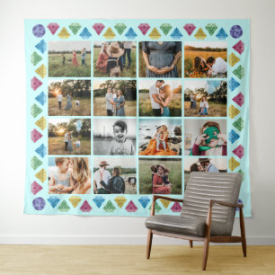 Custom 16-Photo Collage Diamond Jumbo Wall Hanging Tapestry