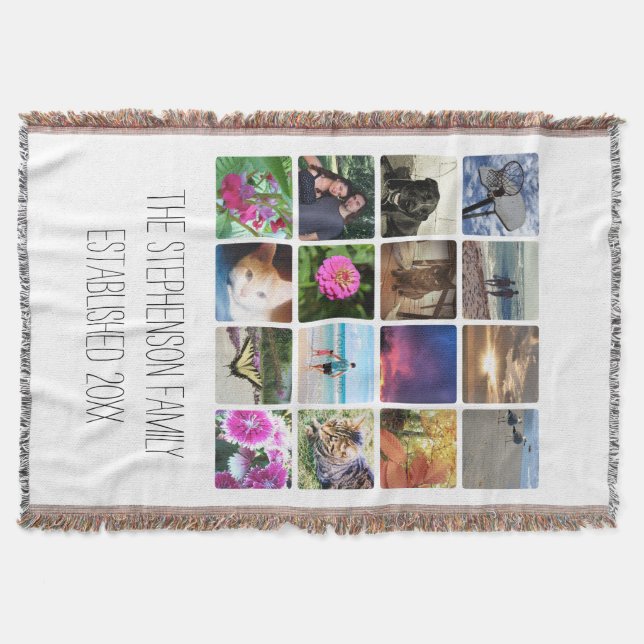 Custom 16 Photo Collage White Frame Mosaic Picture Throw Blanket (Front)