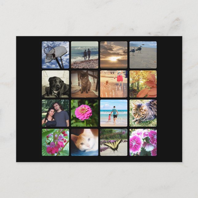Custom 16 Photo Mosaic Picture Collage Postcard (Front)