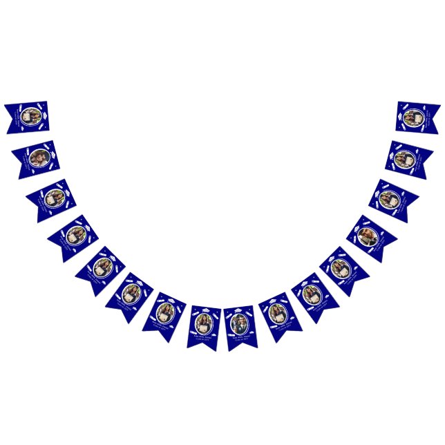 Custom 16 Photos Graduation Cap, Diploma on Blue Bunting (All)